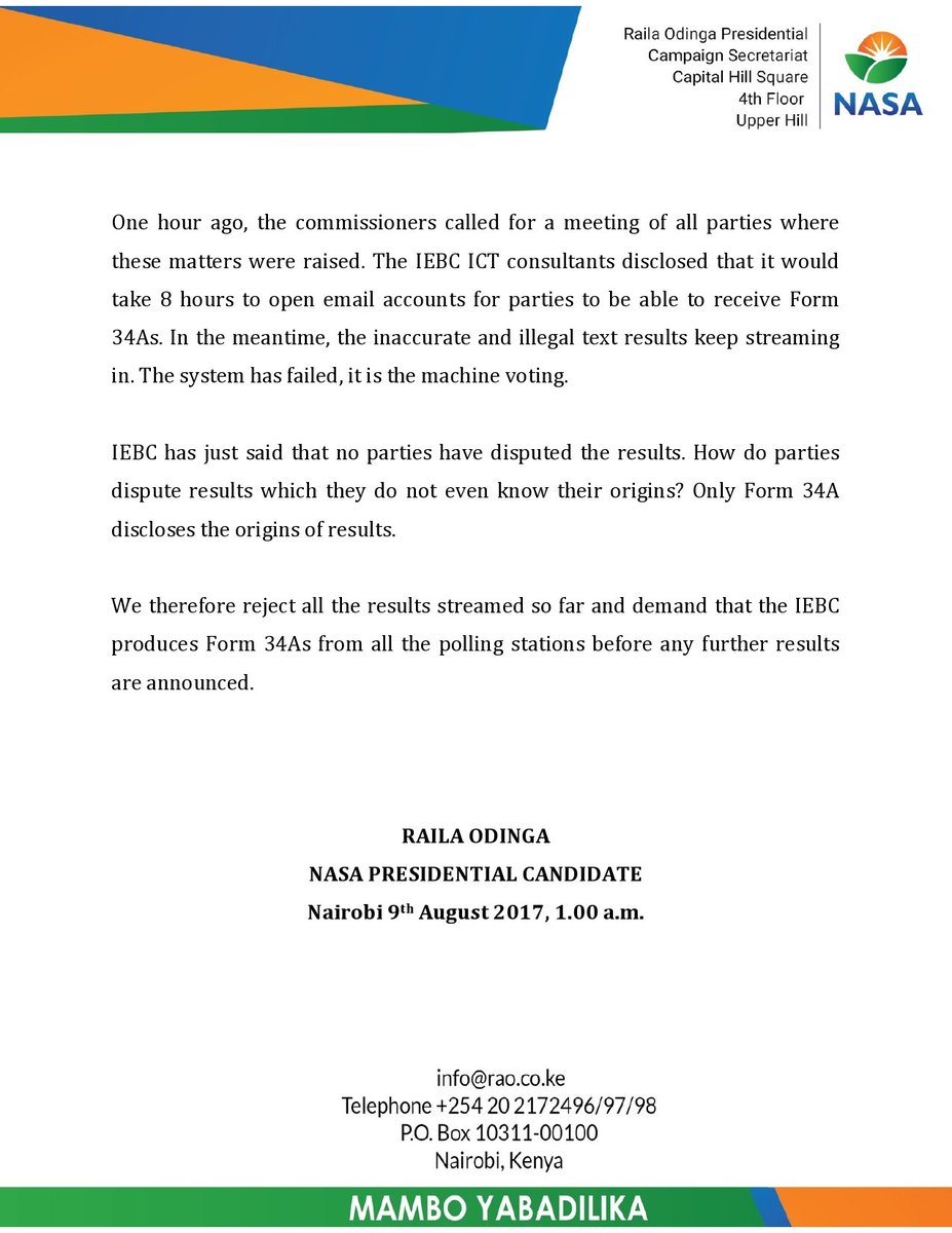 AzimioTv's tweet photo. PRESS STATEMENT: DECLARATION OF ILLEGAL RESULTS @TheODMparty @WiperMovement @anc_party @FordKenyaSimba @MashinaniKe https://t.co/YMhlH54YIP