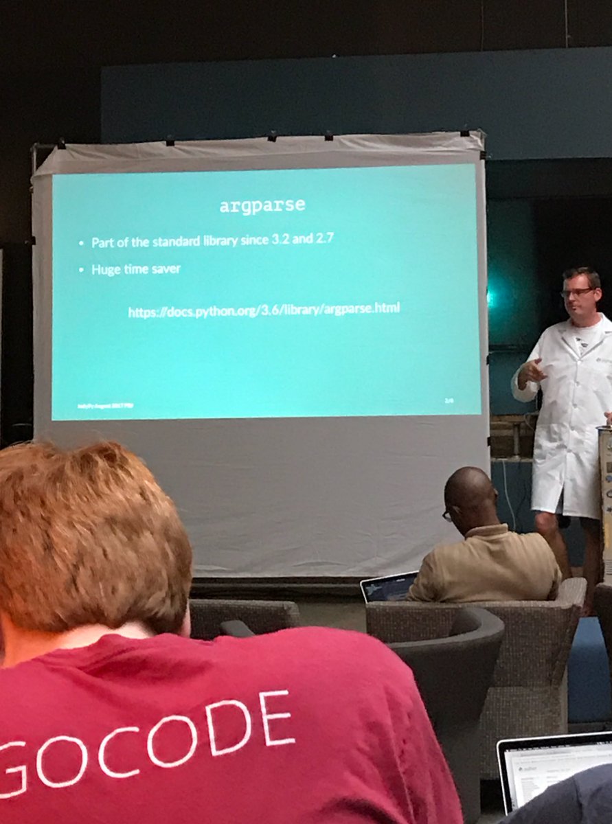indypy's tweet image. #argparse  @calvinhp doing his #pbj session. #gocode