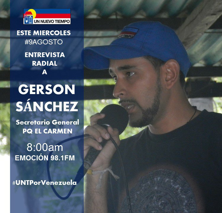 BarinasUNT's tweet photo. Secretario de la PQ #ElCarmen del Mun. #Barinas @gersonsunt estará mañana en Emoción 98.1fm desde las 8am https://t.co/6jhC33ehDR
