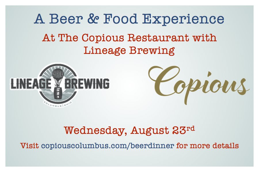 CopiousandNotes's tweet image. Don't miss out on this dinner August 23rd! #drinklocal #drinkupcolumbus #eatlocal #eatupcolumbus #cbusbeer
copiouscolumbus.com/beerdinner/