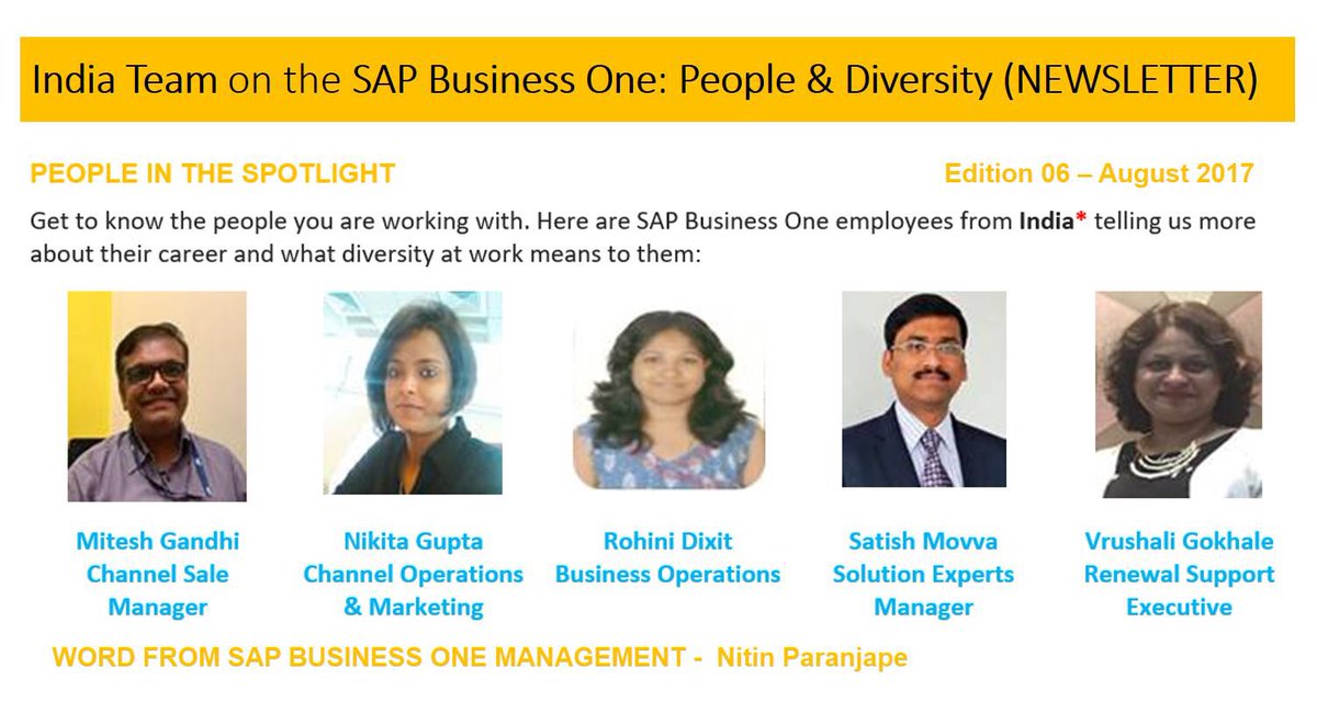anil_marali's tweet photo. @SAPIndia team featured on the @SAPBusinessOne People &amp; Diversity✨ (News Letter) August 2017 edition Cheers to all!! 👍👏#SAPBusinessOne https://t.co/nIHQIdgdOO