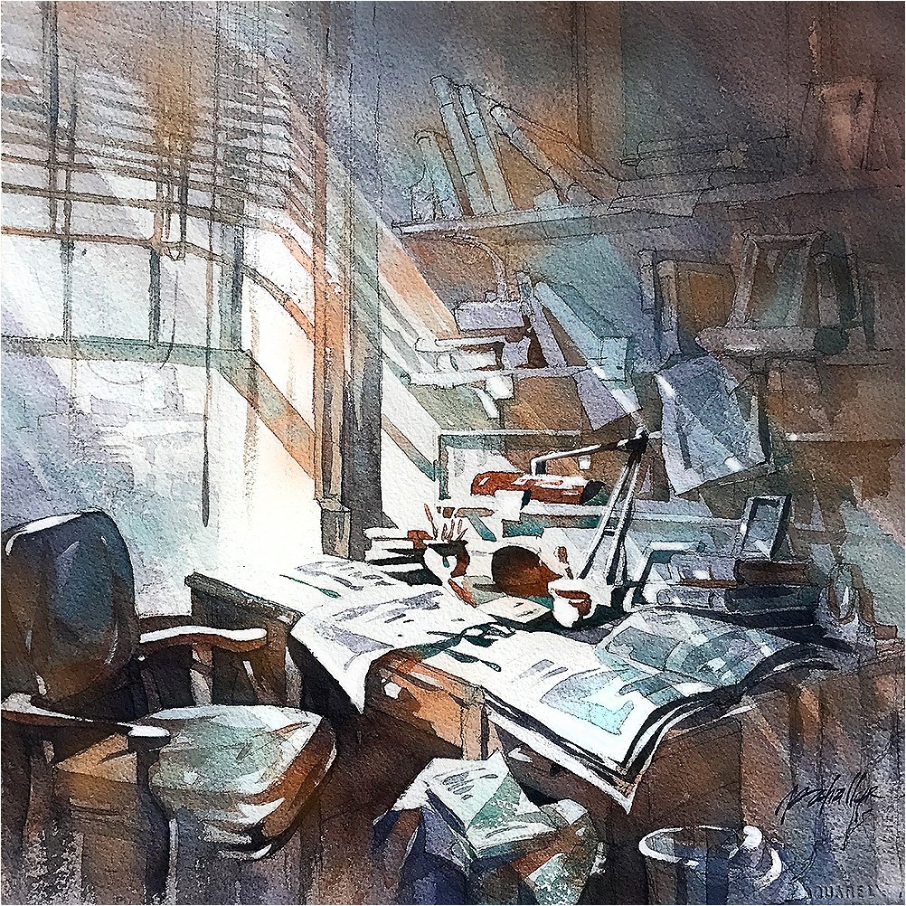 twschaller's tweet image. An Interior Life #books #reading #drawing #thinking #study #light #dark #watercolor #imagination #library #sketch #thomaswschaller