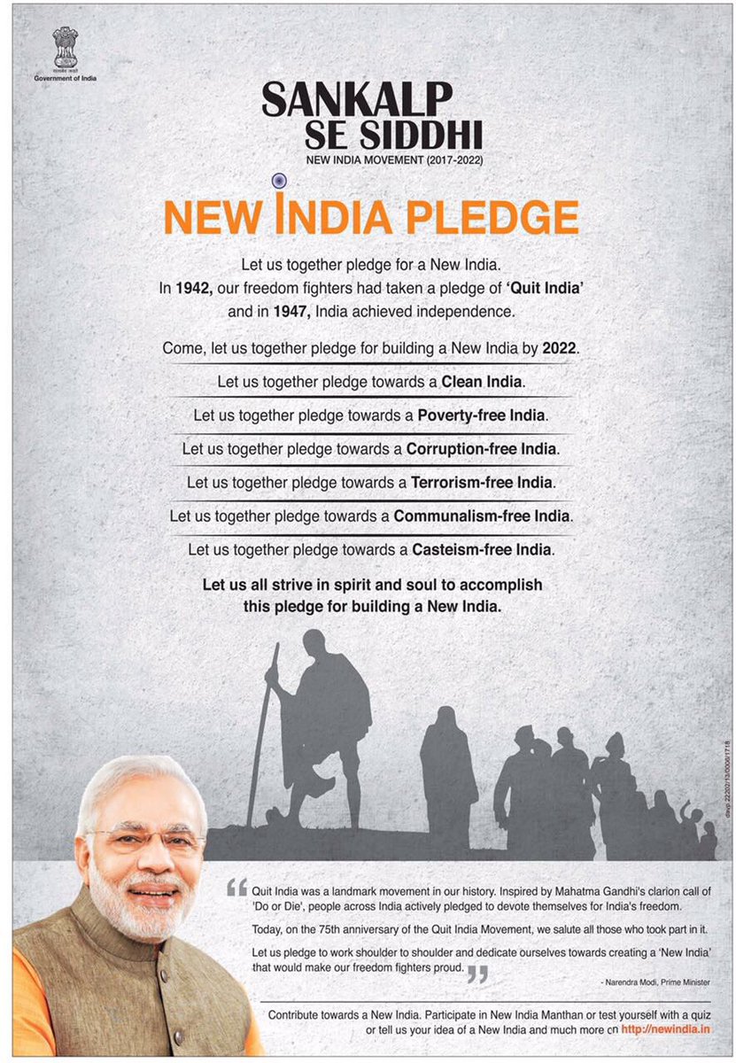 PIB_India's tweet image. Let us together pledge for a #NewIndia
#SankalpSeSiddhi