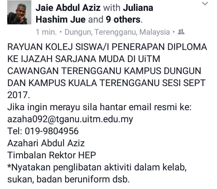 mppuitmtganu's tweet photo. Info mengenai permohonan kolej untuk pelajar penerapan Diploma ke Ijazah Sarjana Muda. 🌿 https://t.co/ri0VIz9raj