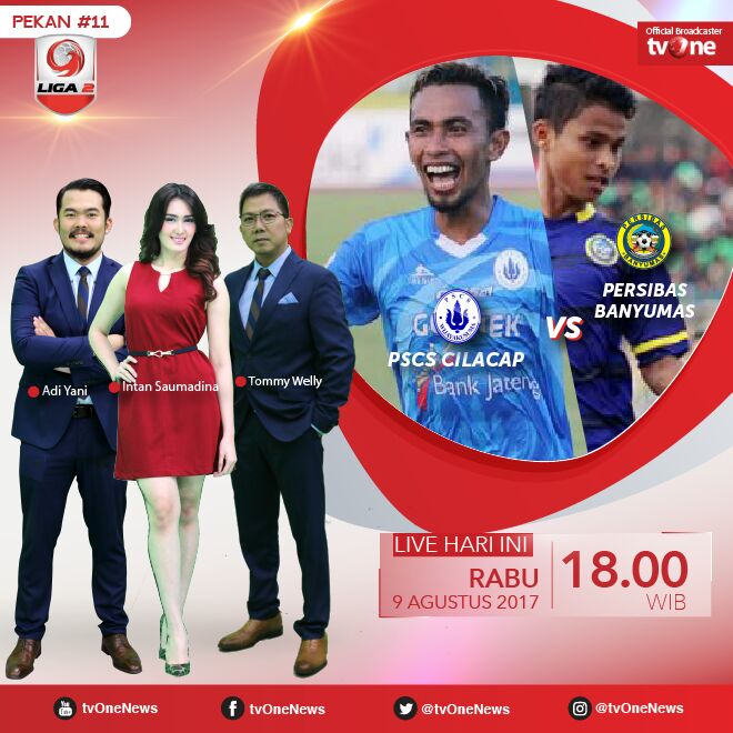 Saksikan laga PSCS Cilacap vs Persibas Banyumas
pkl 18.00 WIB LIVE di tvOne.
Live streaming klik bit.ly/2v1SKfc
#Liga2tvOne
