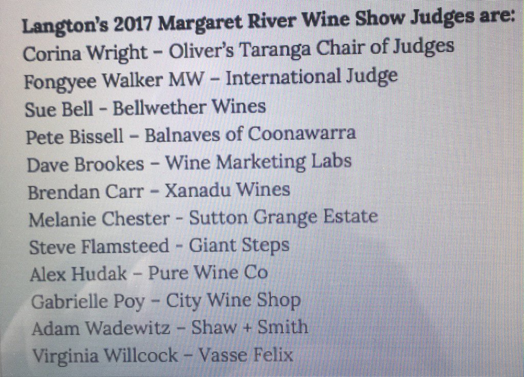 Memo to Aussie wine shows: this is what a balanced wine judges' list looks like: 6 male, 6 female. #margaretriver