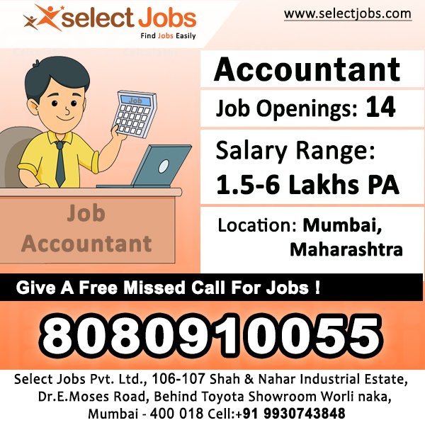 select_jobs's tweet photo. #Accountant #Jobs in #Mumbai #India. #ApplyNow at https://t.co/pvLu0xuK9e #MarathaKrantiMorcha #SankalpSeSiddhi #SpyderTeaser https://t.co/AD05VAMnzt