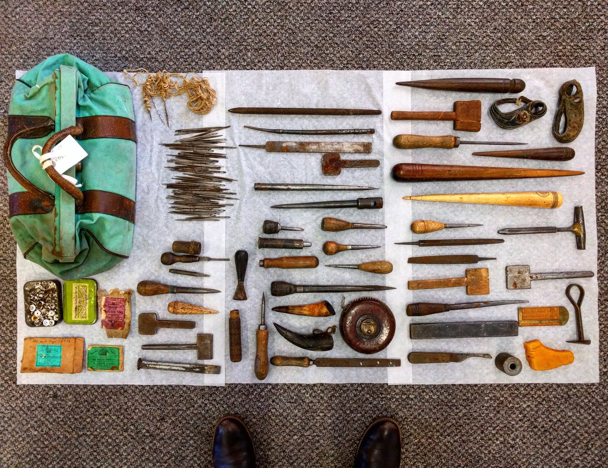 Today's job: accessioning a #WWII sailmaker's bag of tools. Neat! #museums #thingsarrangedneatly #knolling  @Scotmaritime