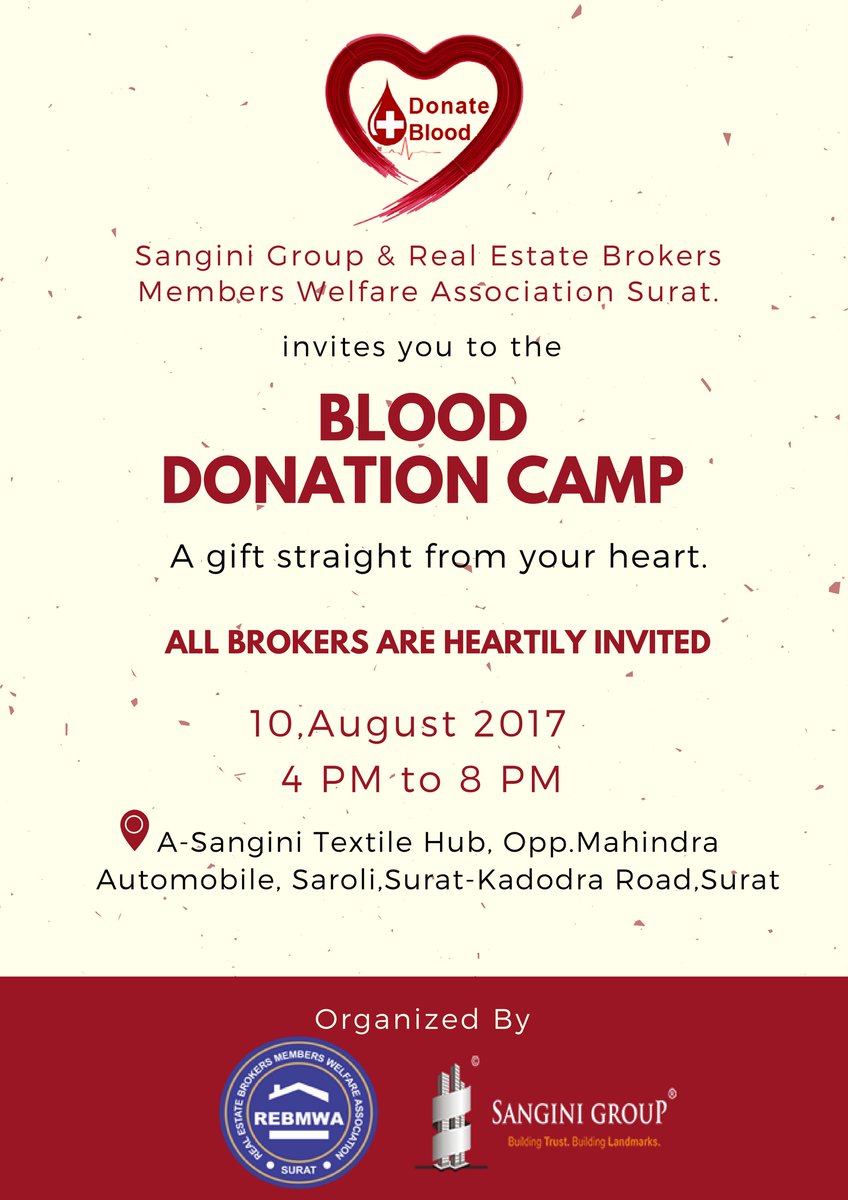 Let's Take Step to Save Life. Join Us on Blood Donation Camp Tomorrow on 10th August 2017. Organized By #rebmwa & #sanginigroup