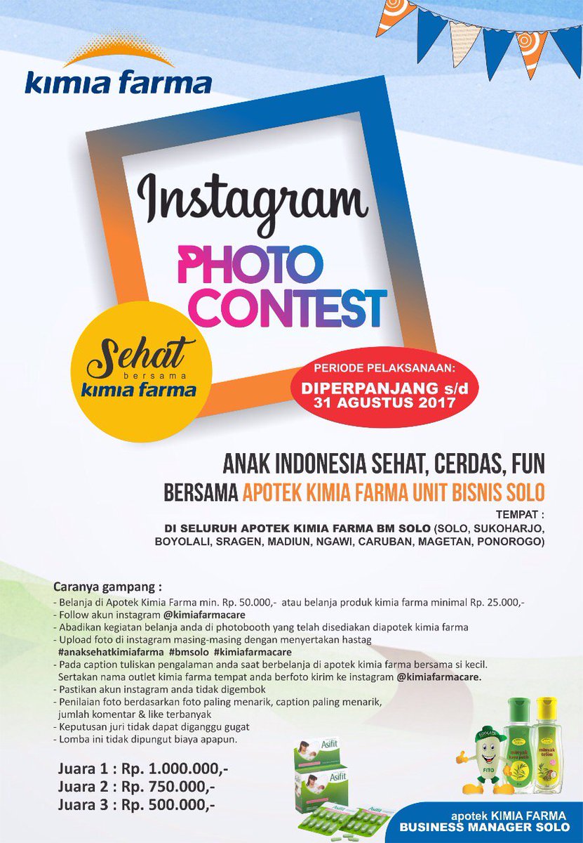 kimiafarmaind's tweet photo. Utk Sahabat di wilayah Solo & sekitarnya, yuk ikutan Instagram Photo Contest! Kompetisi diperpanjang s/d 31-08-17 🙂 #BMSolo #KimiaFarmaCare https://t.co/TnHxFmU3qB