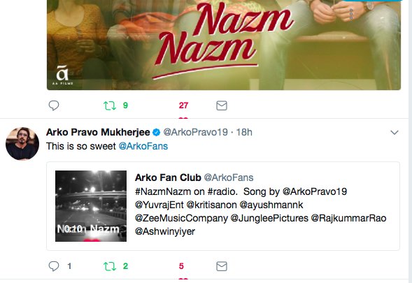 ArkoFans's tweet photo. Thank you sir for this tweet. @ArkoPravo19
@YuvrajEnt #Arkofans #Arkoholics @BareillyKiBarfi #NazmNazm https://t.co/9y4FAAMIN7