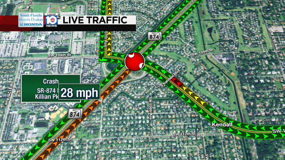 Crash on SR-874 NB at Killian pkwy #traffic https://t.co/XPWwVM5Yzm