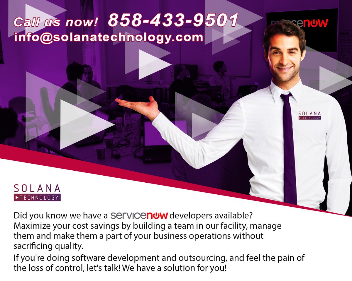 solanatechno's tweet image. Need a ServiceNow Developer? Let us provide you with a solution by building a team for you.
#SolanaTechnology #SolanaSucessStory #Technology