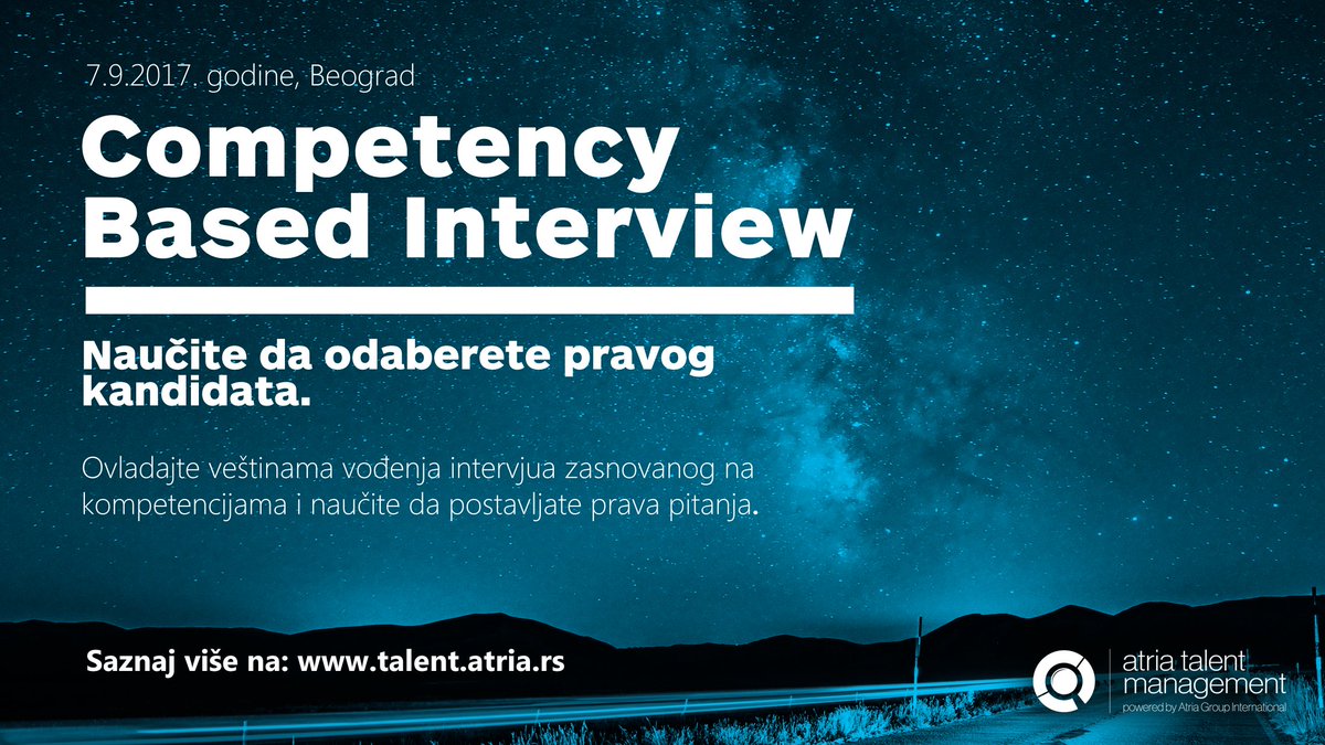 Prijavite se za trening „Intervju zasnovan na kompetencijama” 

🔸7. septembar 2017. u Beogradu🔸
 
talent.atria.rs/intervju-zasno…