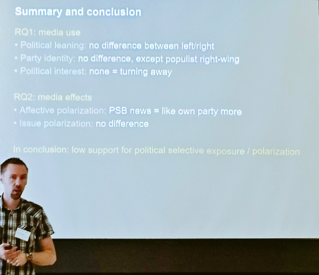 anamariadutceac's tweet photo. No selective exposure effect, no #polarization when looking at political preferences and public service #news watching @peterdalle #nopsa17 https://t.co/oK4SEGeKG1