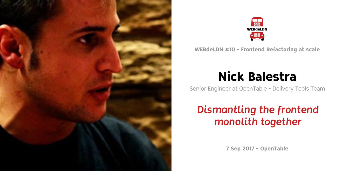 webdeldn's tweet image. &quot;Dismantling the frontend monolith together&quot; by @nickbalestra from @OpenTableTechUK at #webdeldn 10
webdeldn10.eventbrite.com #opencomponents