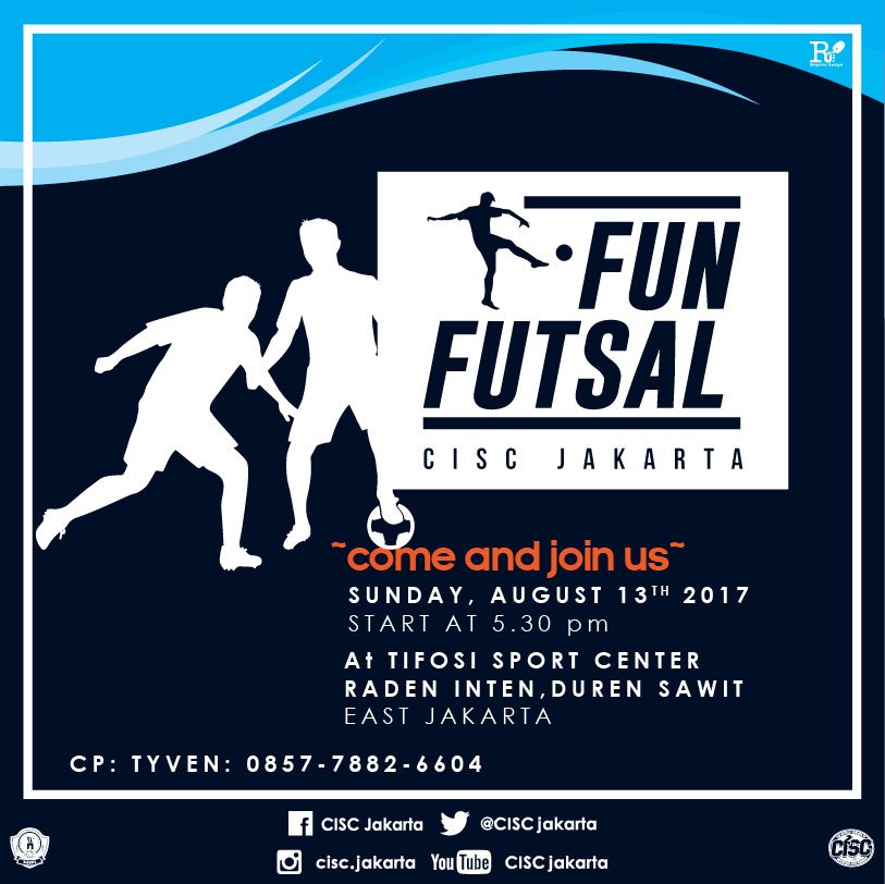 CISCjakarta's tweet photo. FUN FUTSAL CISC JAKARTA IS BACK
SUNDAY, AUGUST 13th 2017 
AT TIFOSI SPORT CENTER 
RADEN INTEN, DUREN SAWIT 
EAST JAKARTA https://t.co/Te39wrrslL