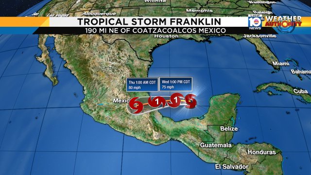 Franklin will make a 2nd landfall on the coast of Mexico possibly as a Hurricane. https://t.co/OIxJBMZMek