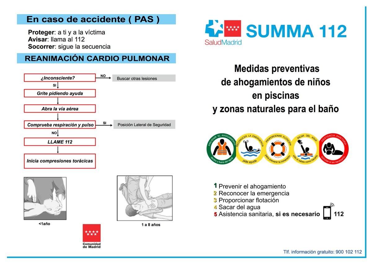 Te recordamos con ayuda del #SUMMA112 las medidas preventivas a seguir para prevenir ahogamientos en piscinas y zonas naturales para el baño