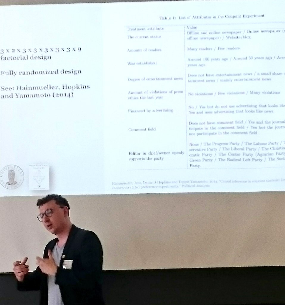 anamariadutceac's tweet photo. Exciting method (conjoint analysis) explained by @erik_knudsen in a paper on #trust in #media sources #nopsa17 #polcomm https://t.co/3XnIfTubkc