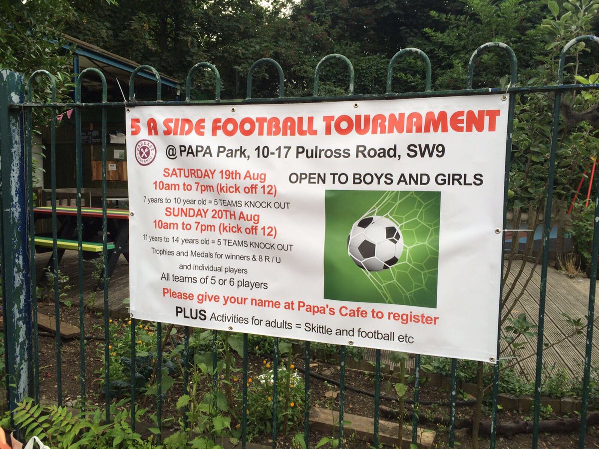 PAPAsParkSW9's tweet photo. Papa park is having a 5a side football tournament. #Football #brixton #5aside #kids #free https://t.co/ZjywEi8SUT