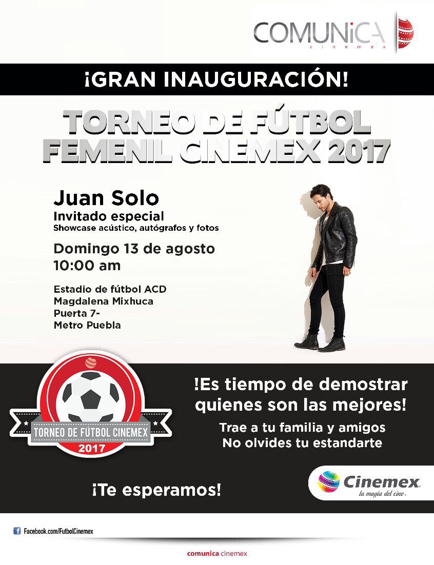 soyjuansolo's tweet photo. ¿Que hacen el domingo, quién me acompaña a apoyar a los equipos de fut femeniles de @Cinemex? https://t.co/3k0qDMoRbm