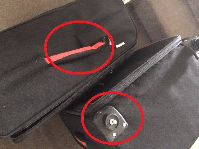 TanR_93's tweet photo. BEWARE!! EasyJet think its acceptable to return Luggage like the below... THANKS A LOT  :( !!! @easyJet #easyjet https://t.co/oW89wNR9d8