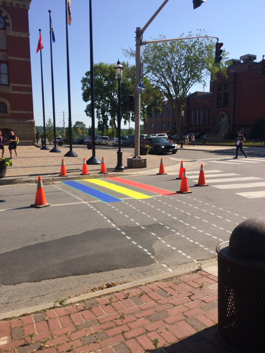 The beginning of a new rainbow crosswalk in  #Fredericton 🤗🌈 <a href="/fredpride/">Fredericton Pride</a>