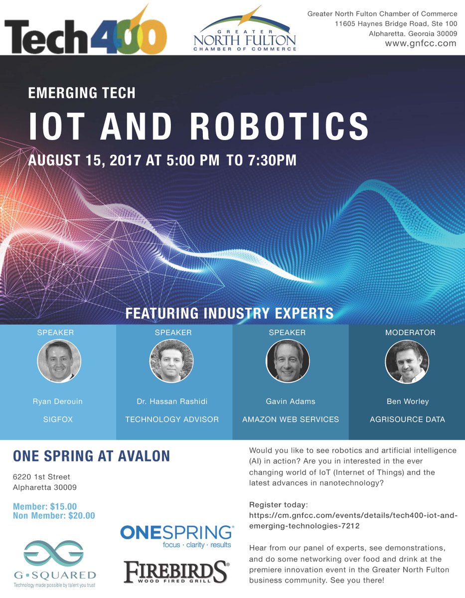 gnfcc's tweet photo. Tech400 to host Emerging Technologies: IoT & Robotics Event on 8/15 at 5pm. Register today! #Tech400 #IoT #Robotics https://t.co/PYcTseaEfc https://t.co/PD2xCLnoa6