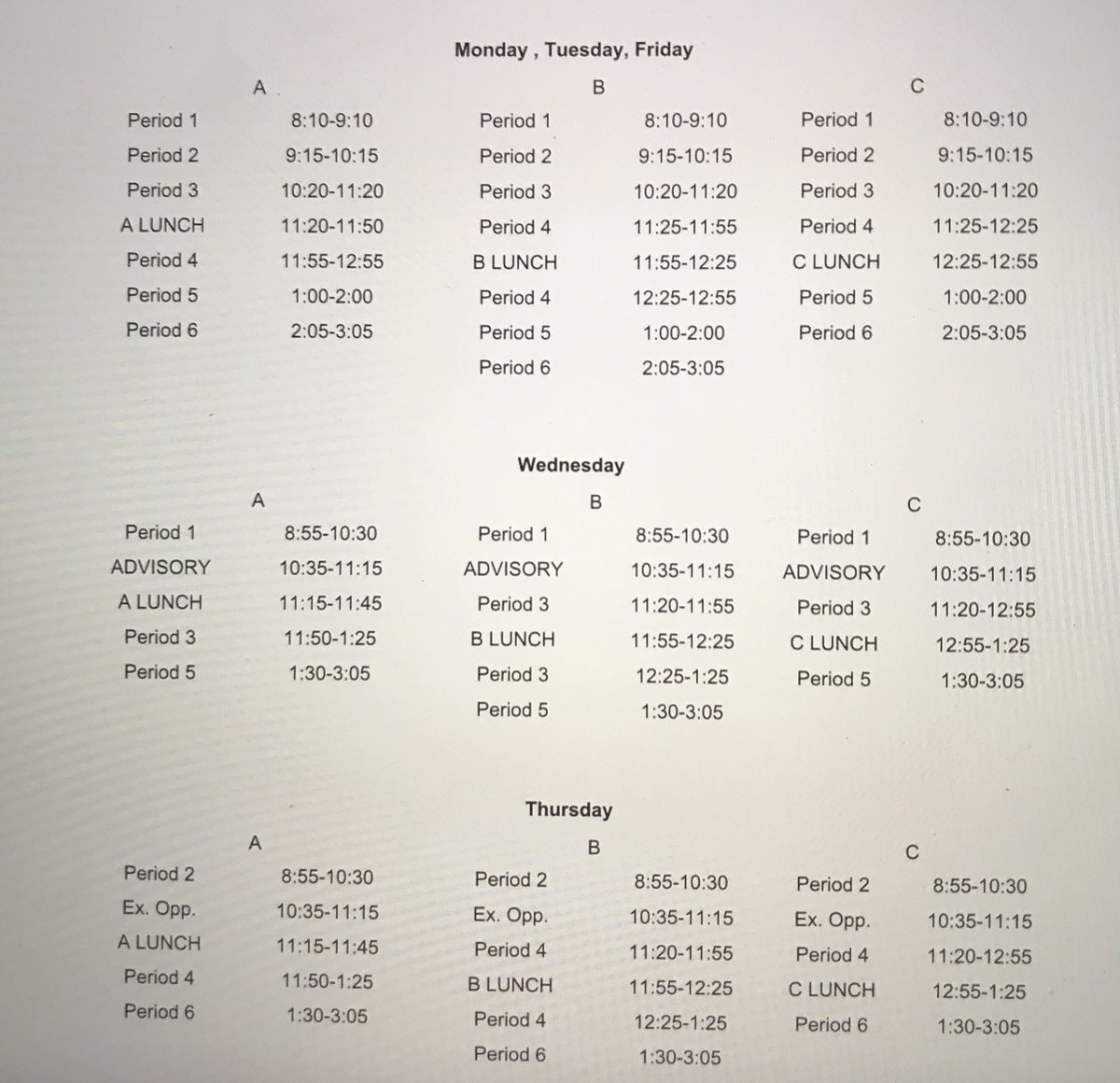 Weekly Schedule!