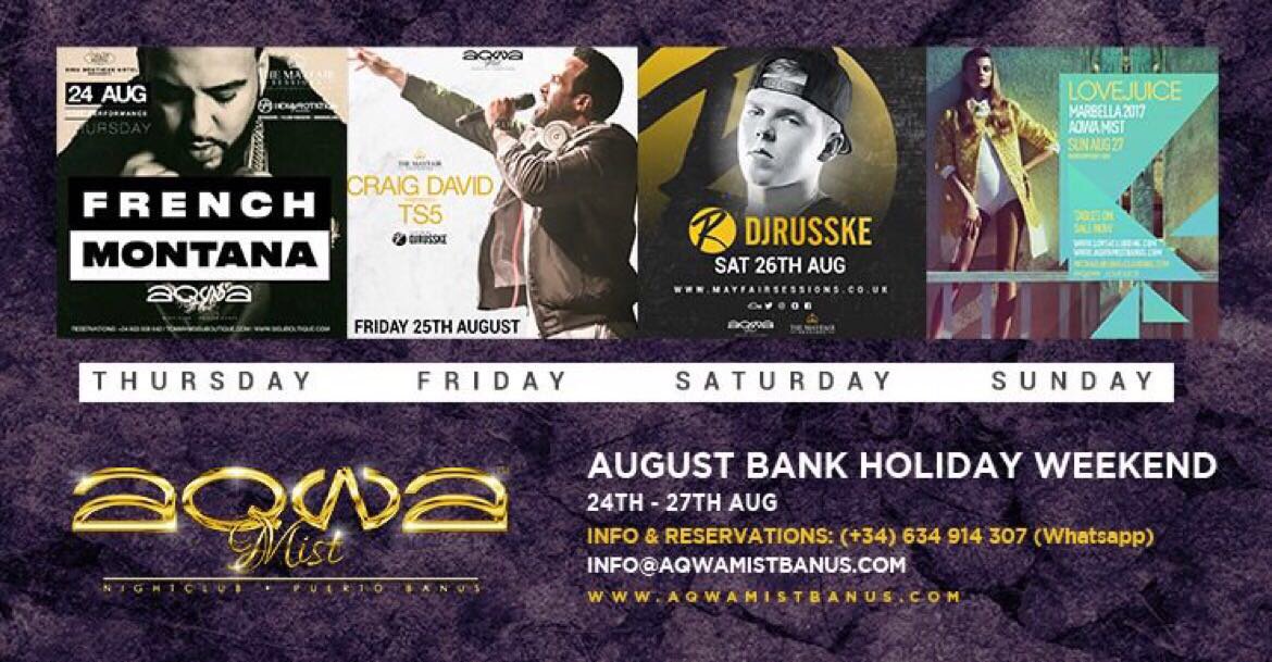 mymarbswknder's tweet photo. AUGUST BANK HOLIDAY MADNESS 🔥 📨Info@mymarbellaweekender.com for tickets and tables 🥂 #Marbella #Marbs #Bankholidayweekend #Sprayweekend https://t.co/U1epaUSGKN