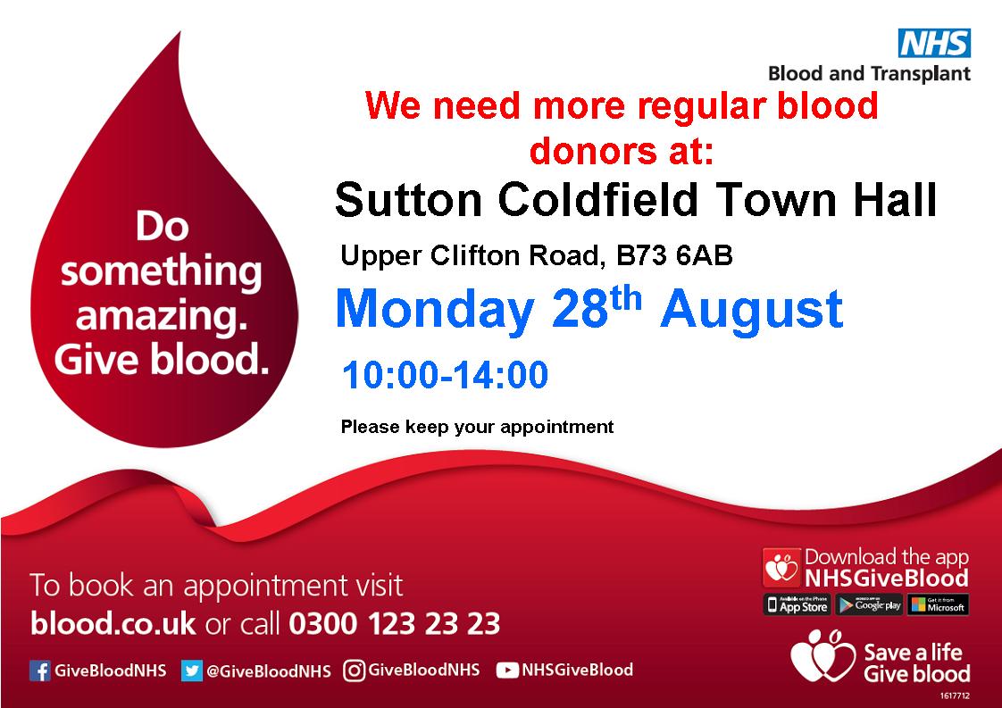 NajCPhotography's tweet image. Do something amazing. Give Blood. Monday August 28th at Sutton Coldfield Town Hall...