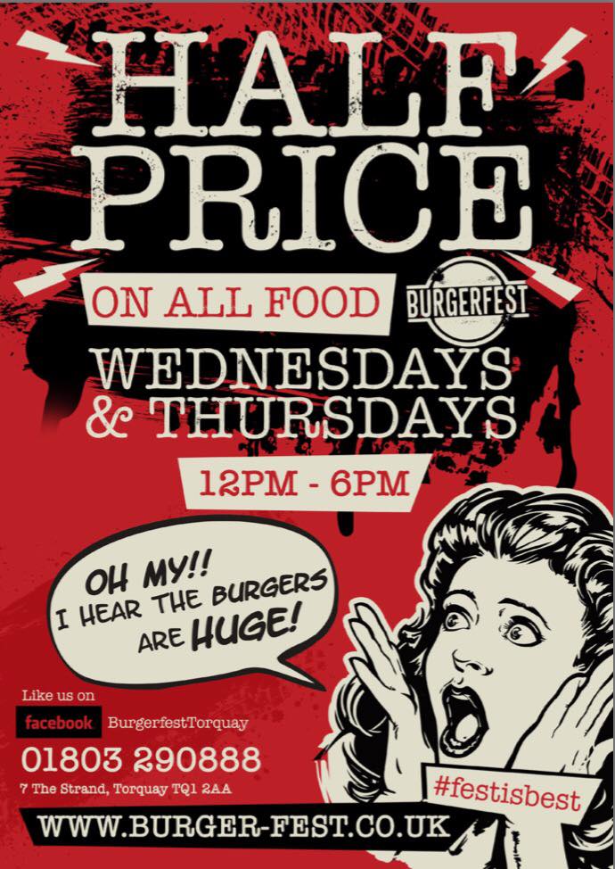 BurgerFestTQ's tweet photo. 🎉OUR BURGERS TASTE GREAT WHATEVER THE WEATHER!🎉 TODAY THEY TASTE EVEN GREATER AS THEY'RE HALF PRICE! 👏👏👏 #burgers #restaurant #Torquay https://t.co/JU5vSEYlBa