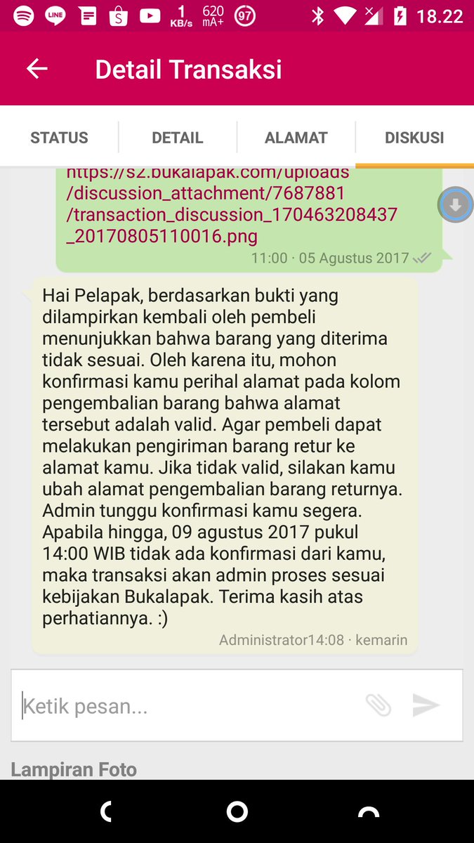 RiniSamar's tweet photo. Min mohon dibantu transaksi retur 170463208437 tidak direspon pelapak melebihi batas waktu yg ditentukan @Bukalapak_Care https://t.co/MIt7Kli9cn