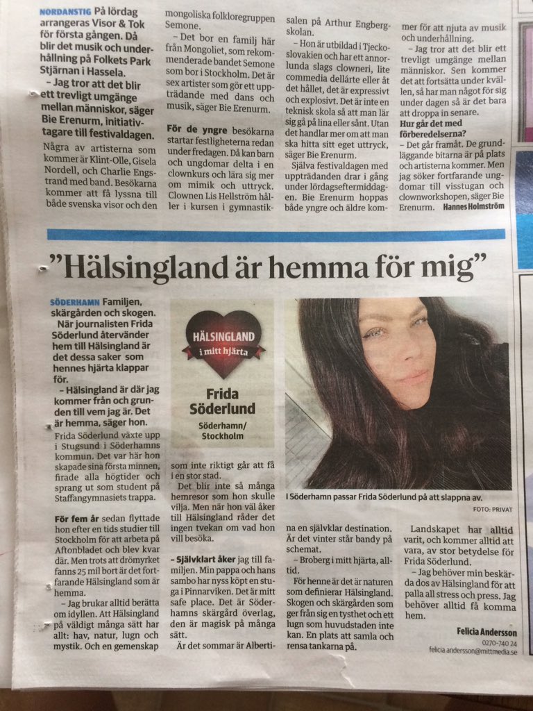 berglund001's tweet photo. @fridasoderlund Titta vem jag hittade i Hudiksvallstidning😍Alltid lika kul att läsa om dig och vad du skrivit. Vi här i Hälsingland är alltid lika stolta❤️ https://t.co/vxfJmNj0Uu