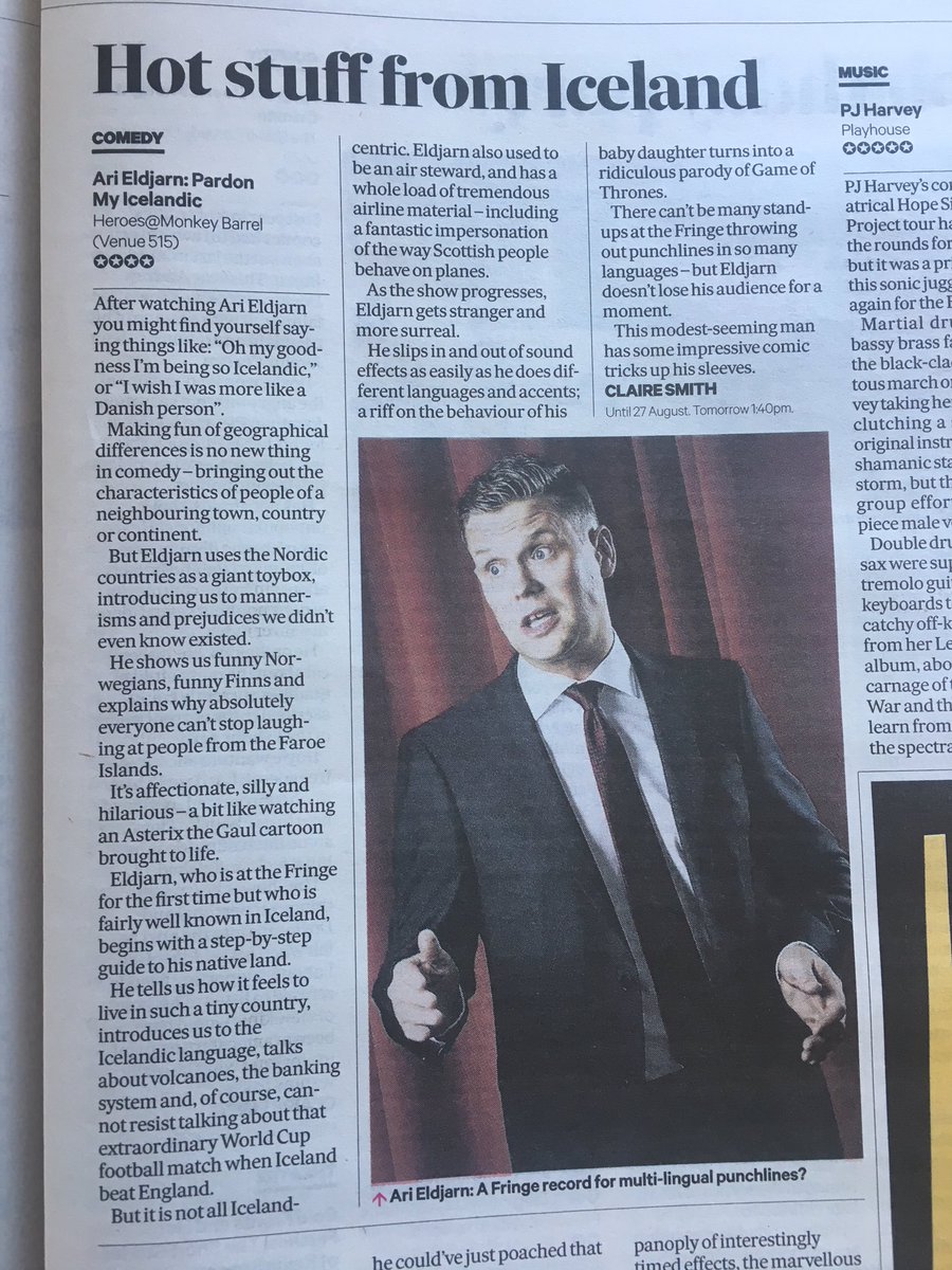 My Fringe show "Pardon My Icelandic" just got a 4 star review in The Scotsman! #Edfringe