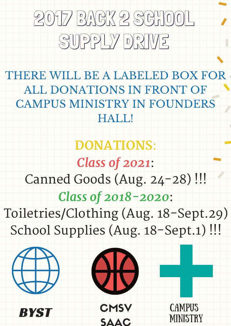 _CMSVSAAC's tweet photo. SAAC is back & ready to start our #SeptemberService with collections of supplies, toiletries, canned food and clothing! Let's do it Phins! https://t.co/Ar9hItEwDf