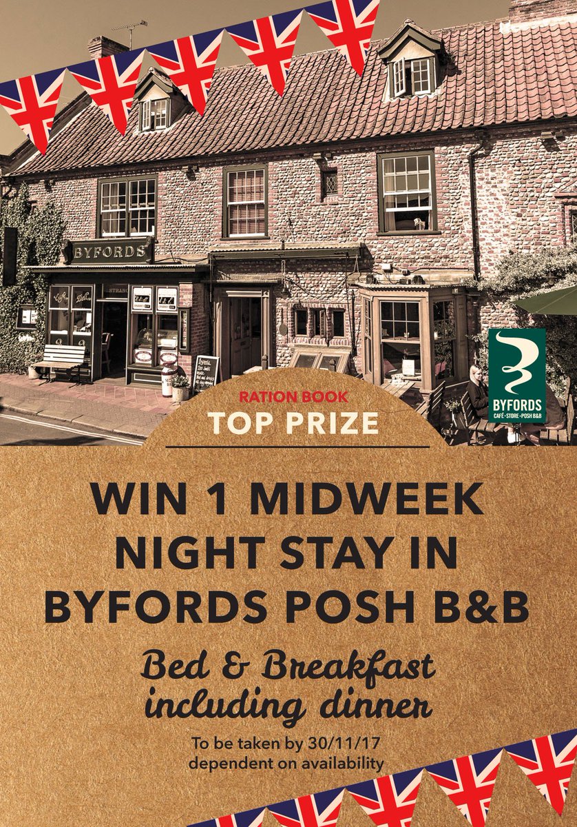Holt1940s's tweet photo. Could you win a stay at @ByfordsofHolt? Our 1st prize in the #Holt1940s Weekend ration book trail! Details: https://t.co/hVdJj9beLG #Norfolk https://t.co/NsiuZiJg4a