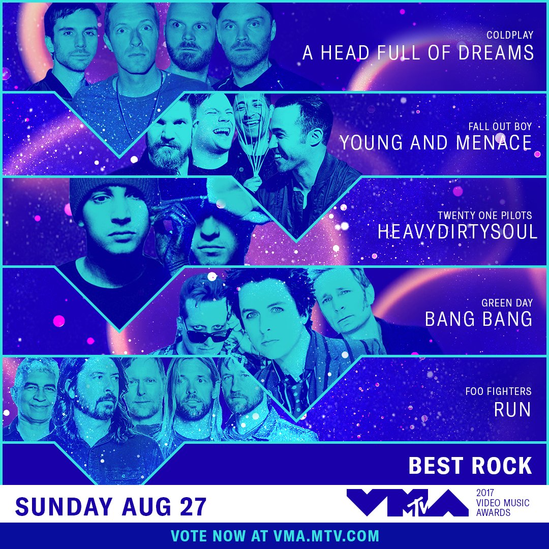 madcoolfestival's tweet photo. .@foofighters y @GreenDay nominados al 'Mejor video de rock' en los @MTV @vmas  🙌🙌🙌 #MadCool2017 https://t.co/EMEJV4zyjq