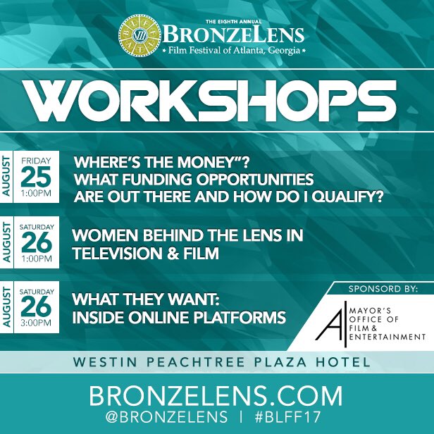 BronzeLens's tweet photo. We are bringing the professionals to you! Industry Workshops daily Sponsored by @ATLFilmEnt https://t.co/qFBL2M8Mpy https://t.co/lT71nnd63s