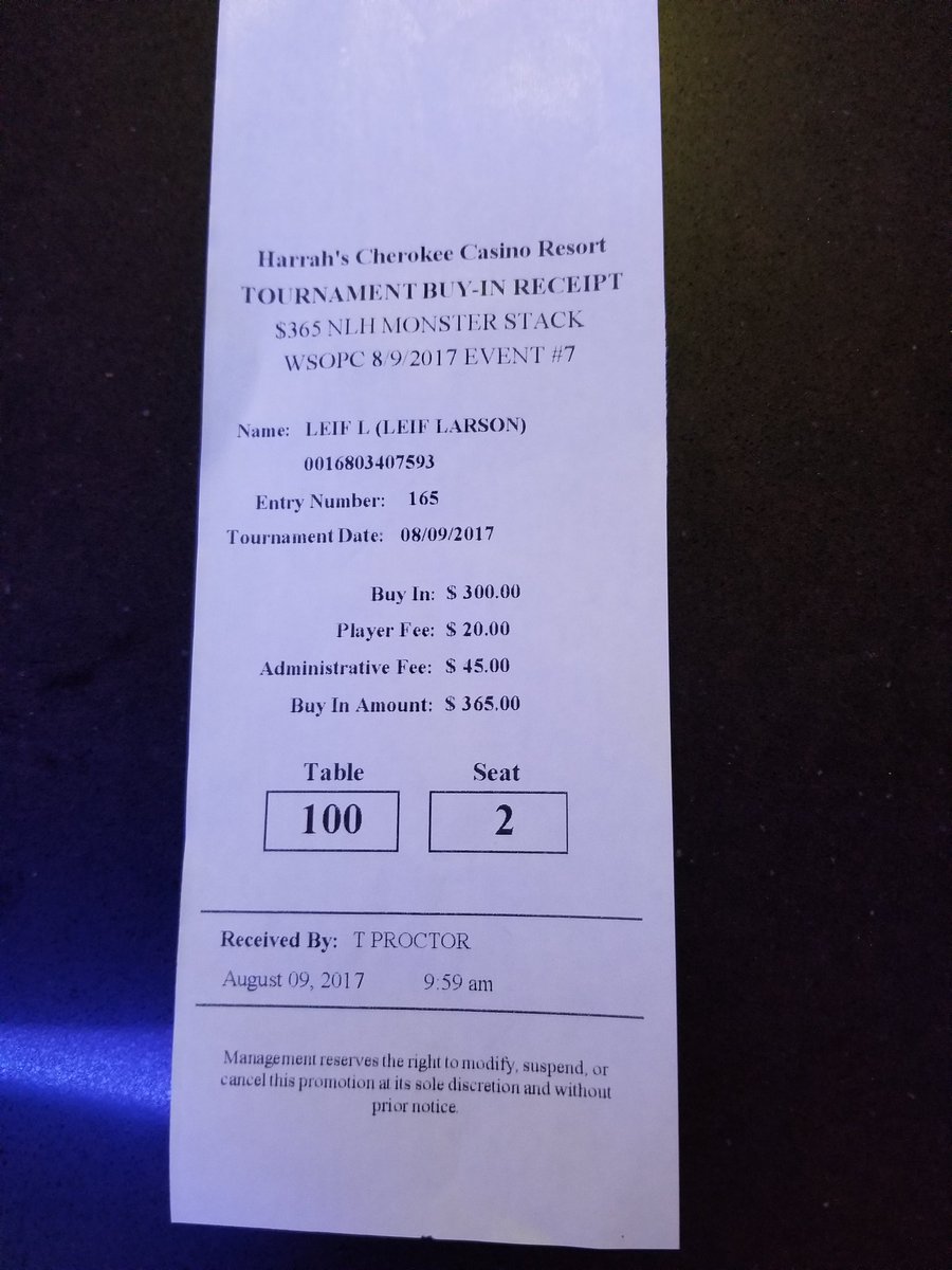 Wish me good luck. Playing the $100K GTD at <a href="/HarrahsCherokee/">Harrah's Cherokee</a>