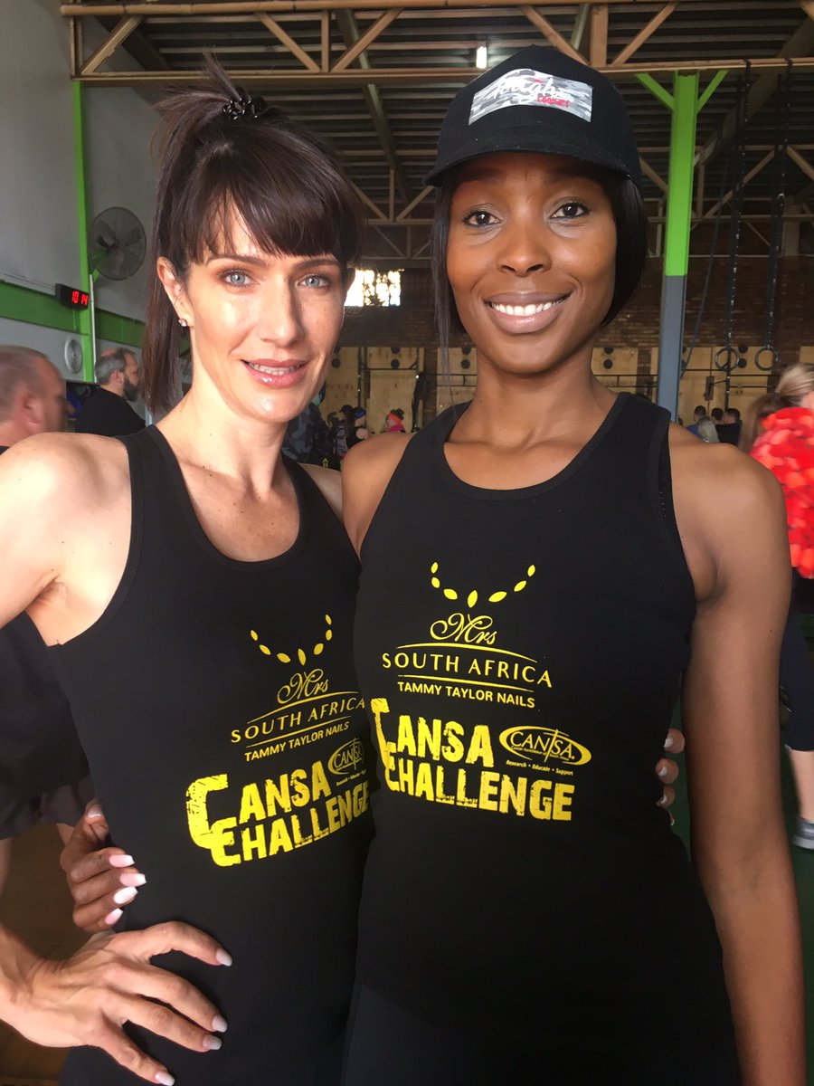 Mrs_GG1's tweet photo. #CansaChallenge host @AnrikevdWalt success #TammyTaylorNailsMrsSA Finalists #WOD #Crossfitter vs #cancer fighter #spirit #Amrap #timecap https://t.co/6gk8dj5oza
