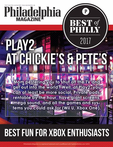 Thanks to @PhillyMag for featuring Play2 at <a href="/ChickiesnPetes/">Chickie's and Pete's</a> as an Award Winner for Family Activities! 
phillymag.com/best-of-philly…