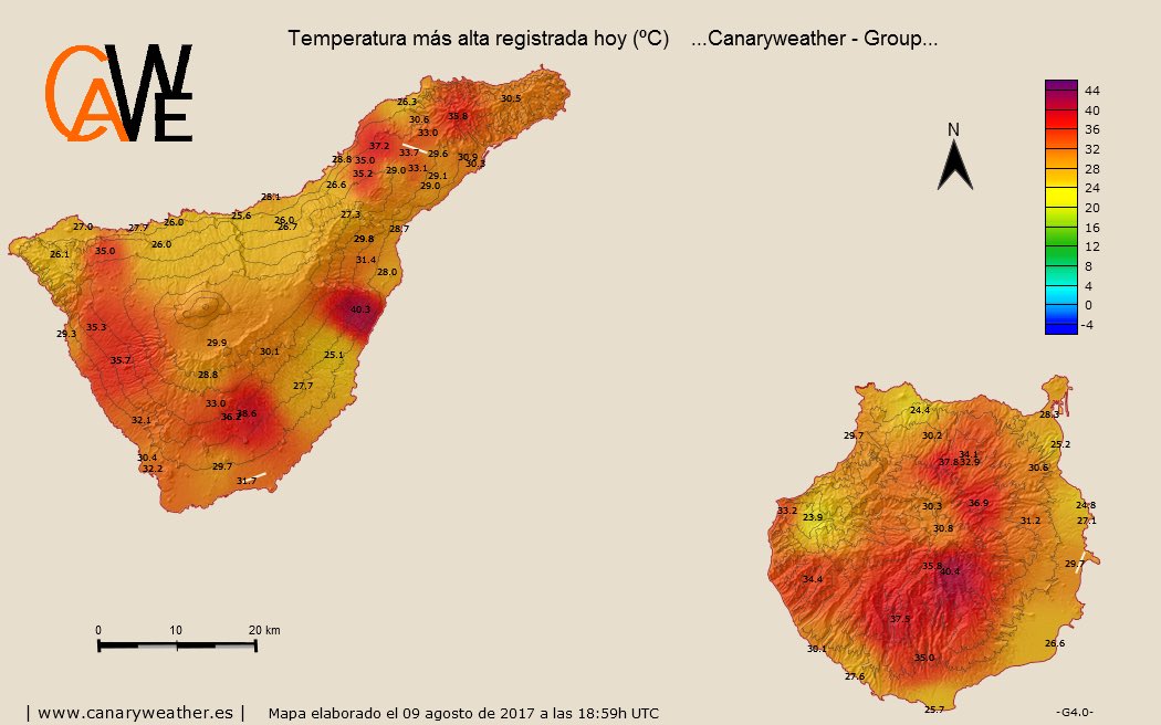 _canaryweather's tweet photo. Estas son las temp. más altas registradas por nuestro sistema. Destacan los 40°C en El #Escobonal (#Tenerife) y Las Tirajanas (#GranCanaria) https://t.co/YcDZyuUPK1