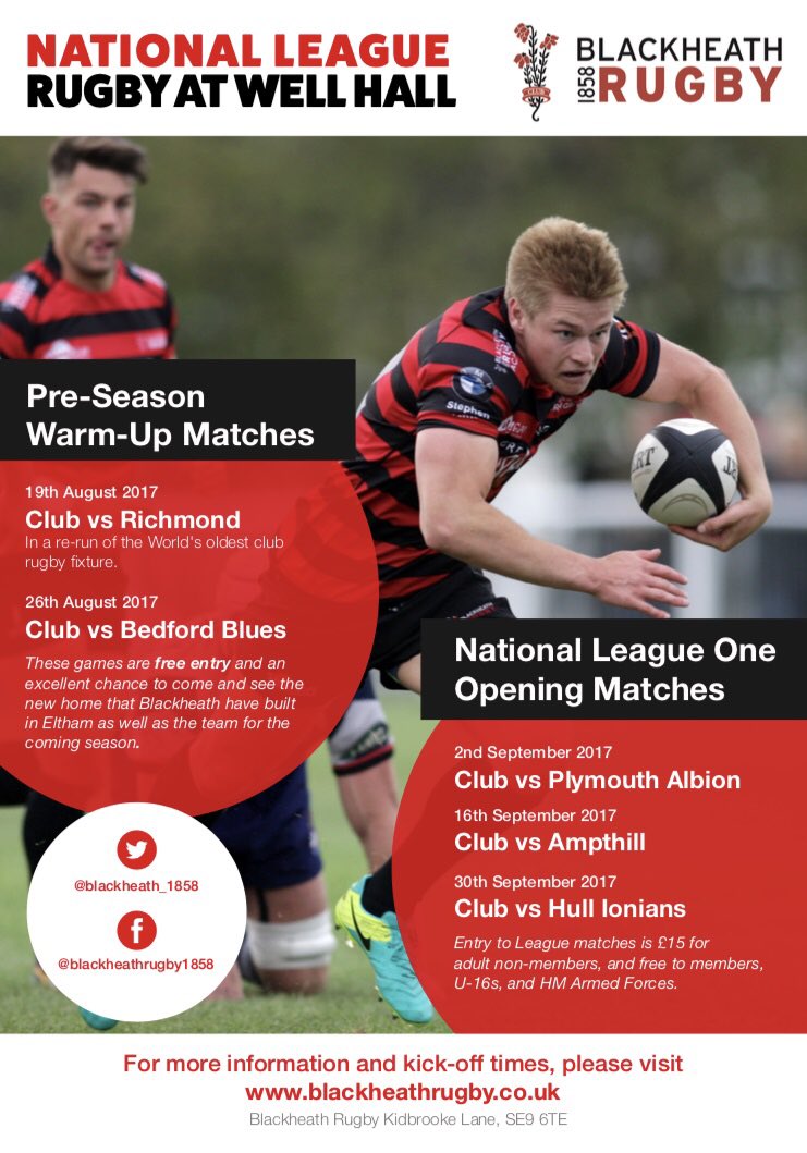 Blackheath_1858's tweet photo. The seasons almost here and we're about to get the warm up games underway 
19th August @RichmondFC1861 
26th August @BedfordBluesRFC https://t.co/Fjgz9hdxB9