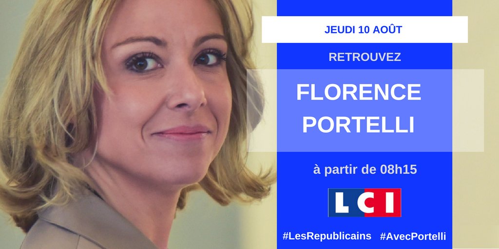 @FloPortelli est l'invitée dans la matinale de #LCI demain matin à partir de 08h15 ! 🎙Tous derrière #FlorencePortelli pour une droite forte.