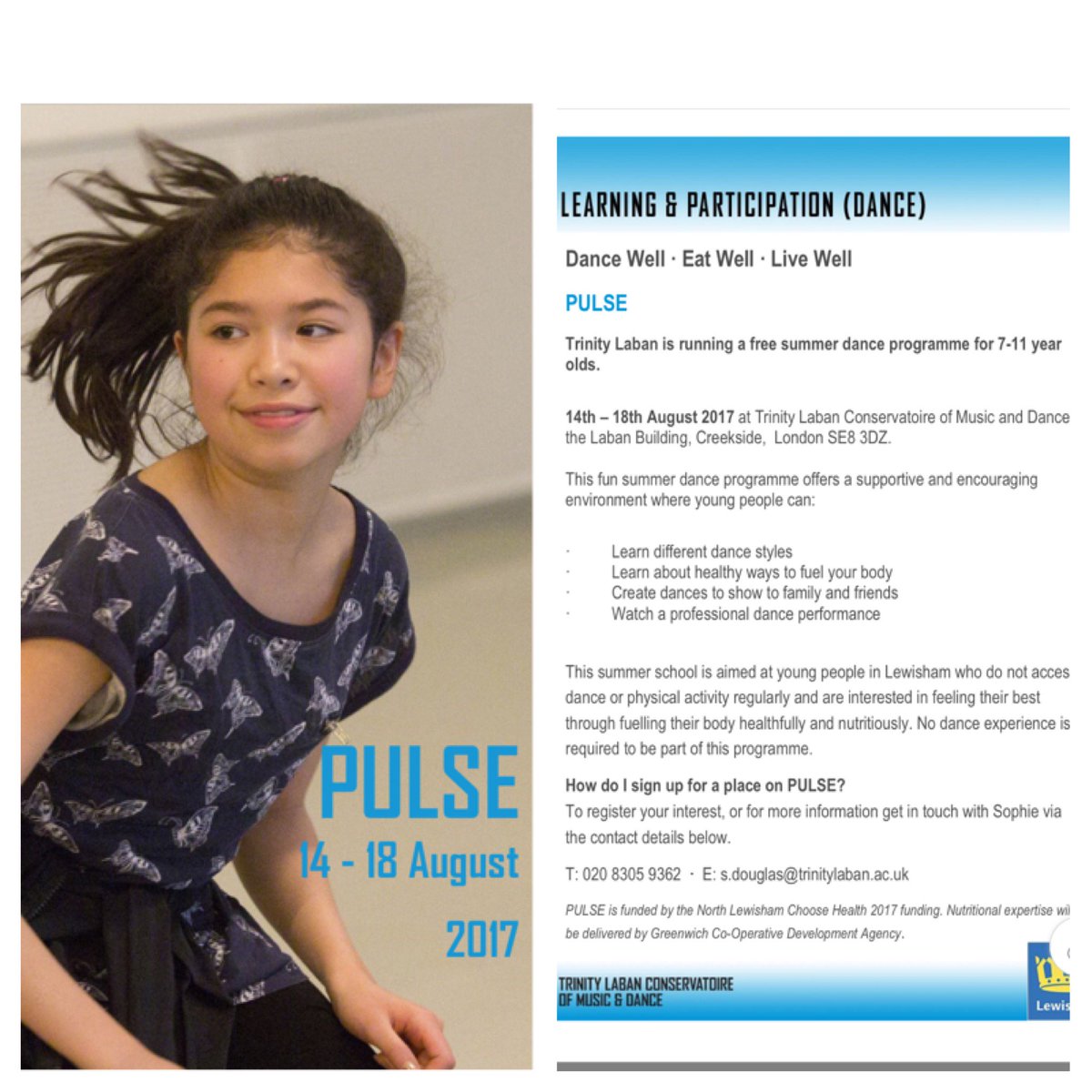 Kids get #Healthy &amp; #Active with @TrinityLaban‘s FREE summer workshop:14-18/08/2017! Contact s.douglas@trinitylaban.ac.uk #LewishamForBronze