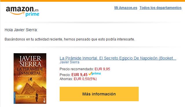 Javier__Sierra's tweet image. A veces los algoritmos de Amazon meten la pata recomendándome libros. 
Éste ya lo conozco 😂