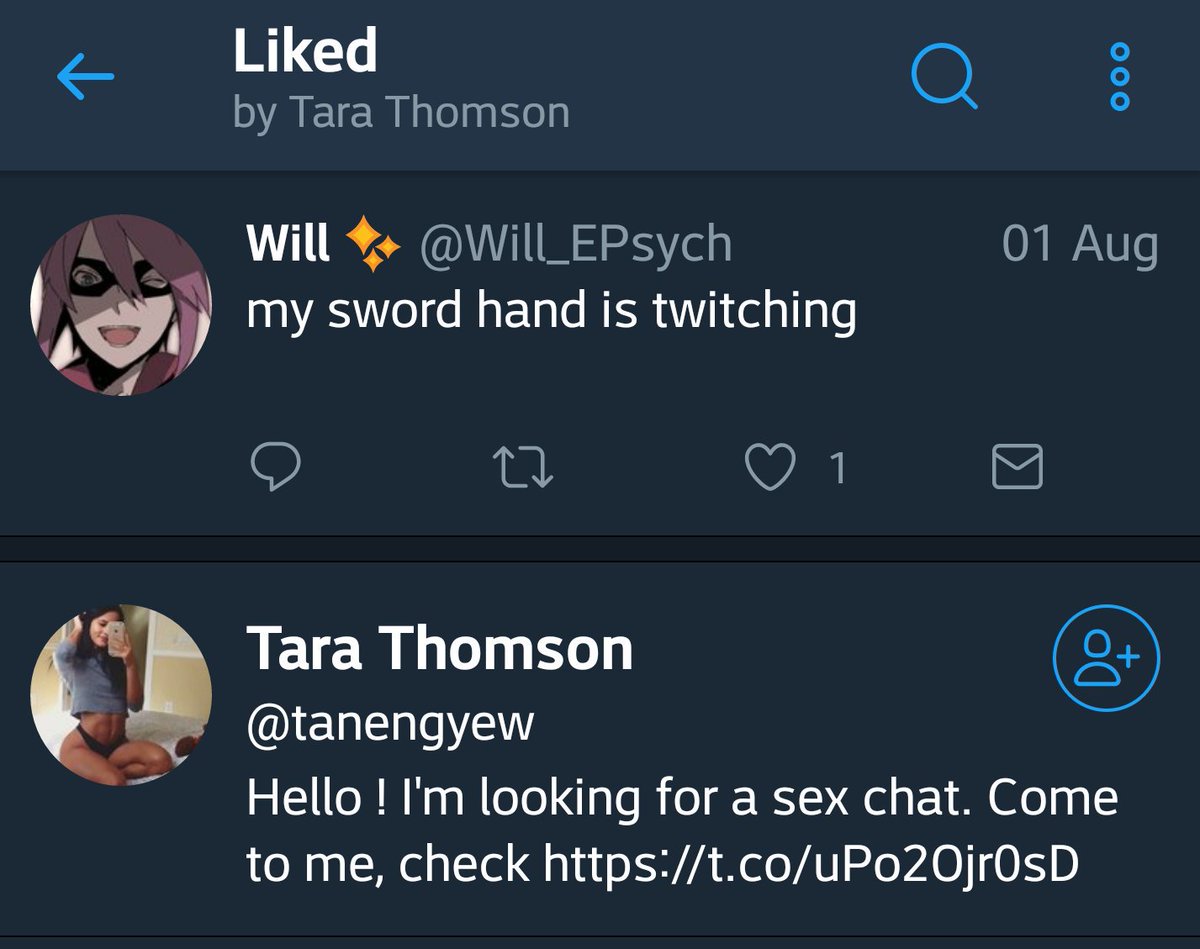 Will_EPsych's tweet photo. guys tara thomson likes my when my sword hand twitches https://t.co/Cq03tKrxyV