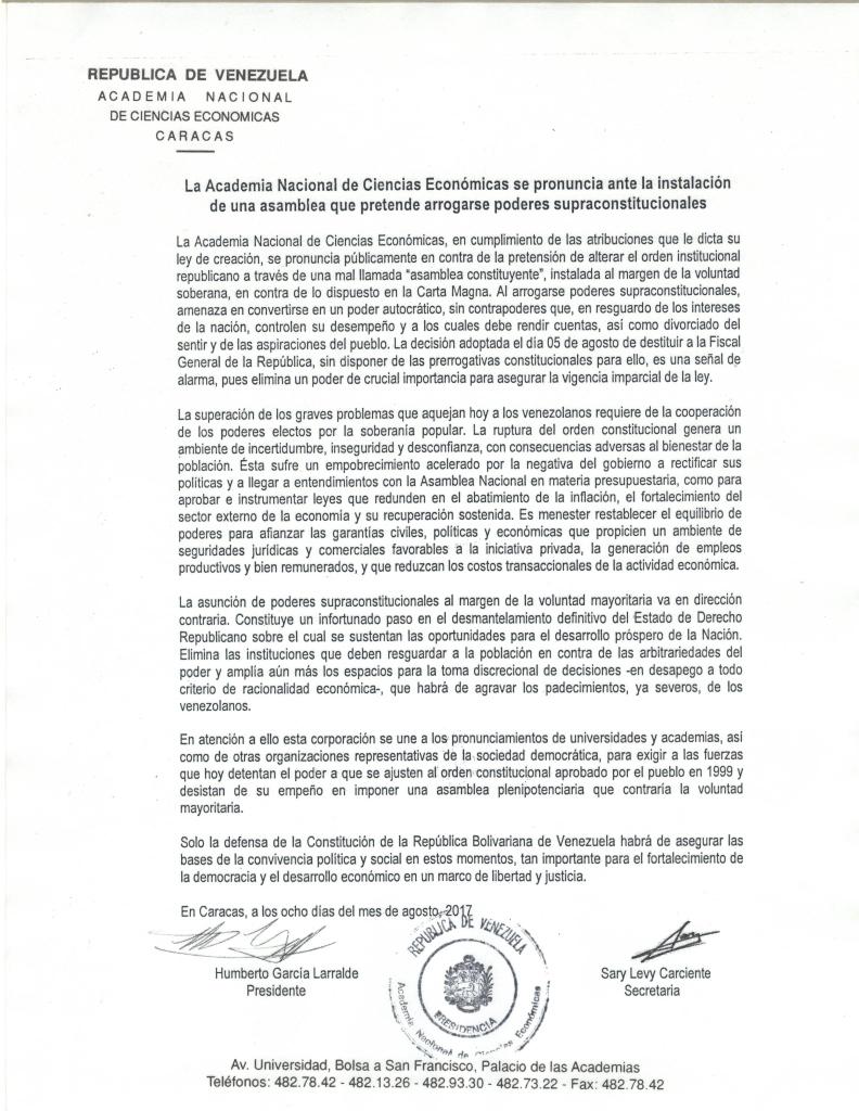 La Academia Nacional de Ciencias Económicas ante una asamblea que pretende arrogarse poderes supraconstitucionales